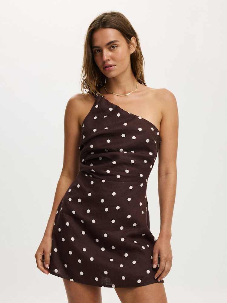 Cotton On Brown Linen Luxe One Shoulder Dress - Image 1 of 5 Cotton On Brown Linen Luxe One Shoulder Dress - Image 1 of 5
