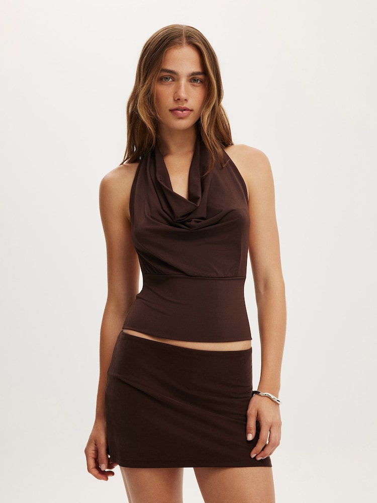 Cotton On Brown Lou Cowl Halter Top - Image 1 of 4