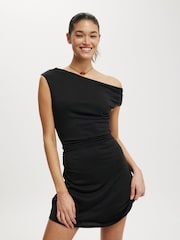 Cotton On Black Sandy Asymmetric Mini Dress - Image 1 of 4