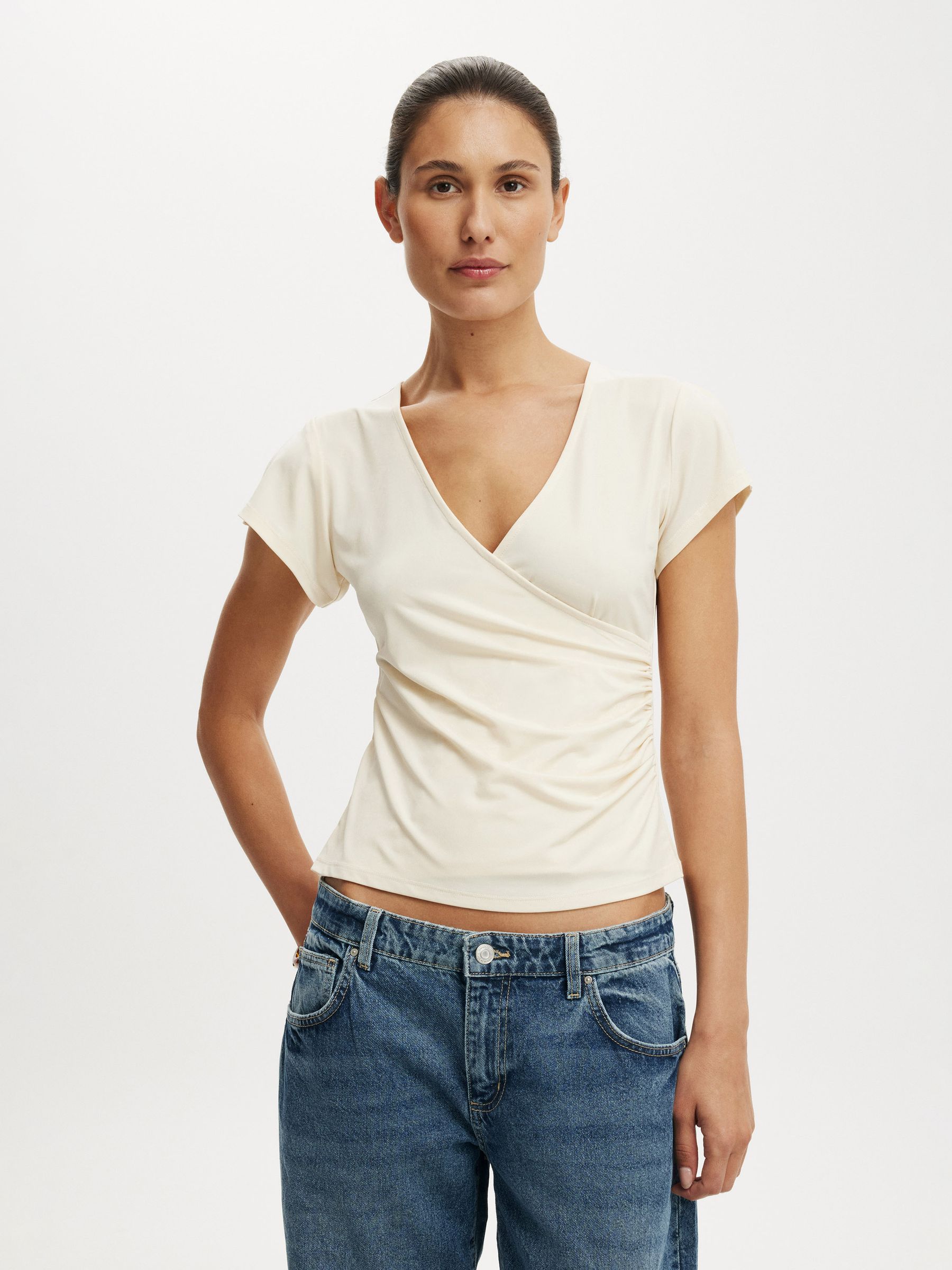 Buy Cotton On Natural Marlo Wrap Short Sleeve Blouse from Next USA