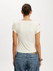 Cotton On Natural Marlo Wrap Short Sleeve Blouse - Image 2 of 5
