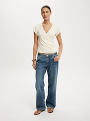 Cotton On Natural Marlo Wrap Short Sleeve Blouse - Image 3 of 5