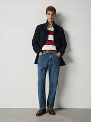 Navy Wool Blend Textured Funnel Neck Drummer Coat - Image 2 of 10