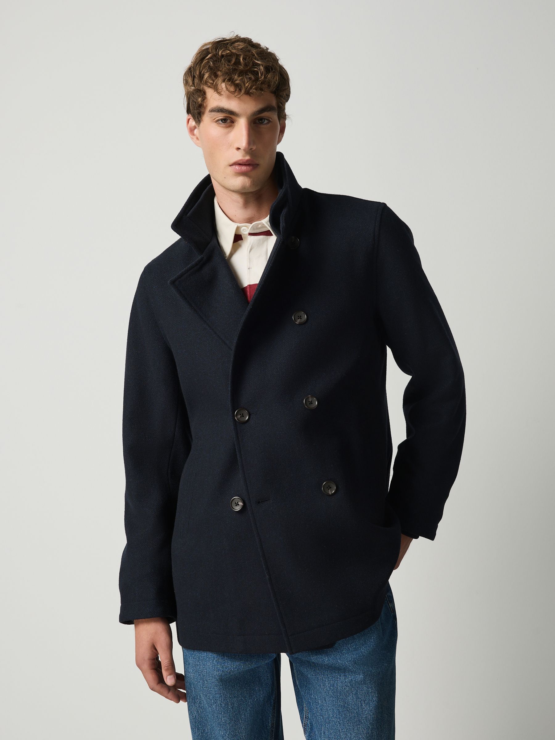 Military Style Rib Buy Navy Wool Blend Textured Funnel Neck Drummer Coat from the Next UK ...
