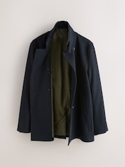 Navy Wool Blend Textured Funnel Neck Drummer Coat - Image 7 of 10