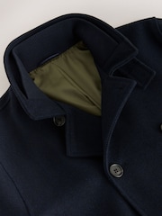 Navy Wool Blend Textured Funnel Neck Drummer Coat - Image 8 of 10