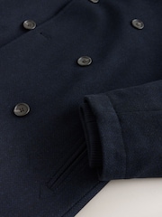 Navy Wool Blend Textured Funnel Neck Drummer Coat - Image 9 of 10