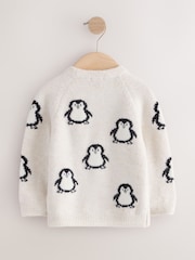 Black/Ecru Penguin All Over Character Knitted Crew Neck Jumper (3mths-7yrs) - Image 2 of 4