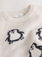 Black/Ecru Penguin All Over Character Knitted Crew Neck Jumper (3mths-7yrs) - Image 3 of 4