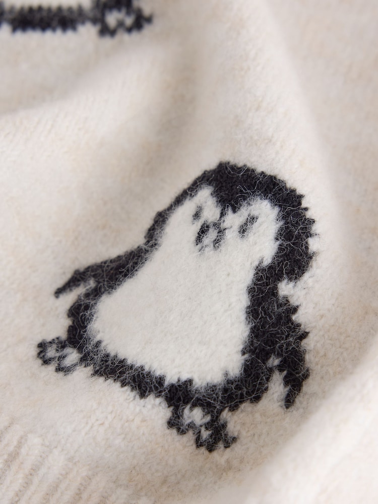 Black/Ecru Penguin All Over Character Knitted Crew Neck Jumper (3mths-7yrs) - Image 4 of 4 Black/Ecru Penguin All Over Character Knitted Crew Neck Jumper (3mths-7yrs) - Image 4 of 4