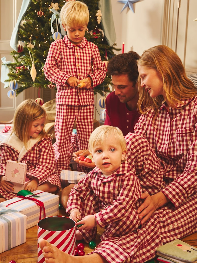 JoJo Maman Bébé Burgundy Gingham Dressing Gown - Image 2 of 6