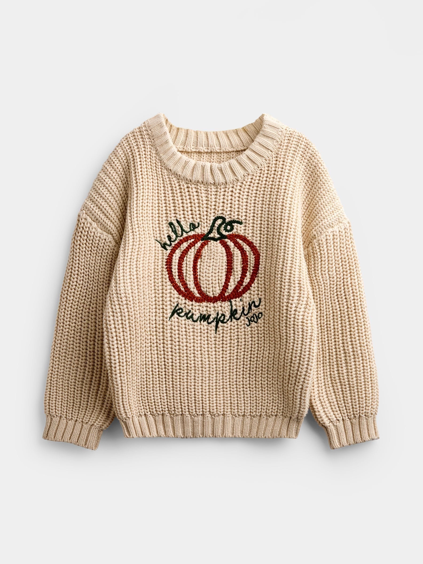 Natural Pumpkin Embroidered Knitted Jumper
