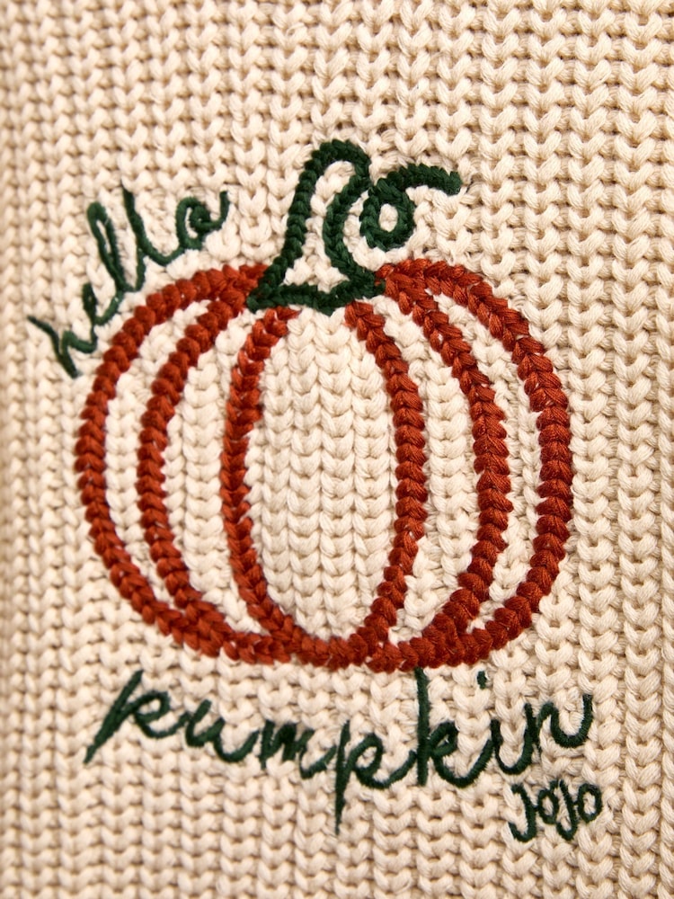 JoJo Maman Bébé Natural Pumpkin Embroidered Knitted Jumper - Image 4 of 4