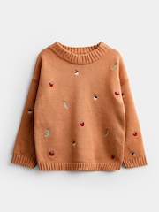 JoJo Maman Bébé Rust Orange Harvest Embroidered Knitted Jumper - Image 1 of 4
