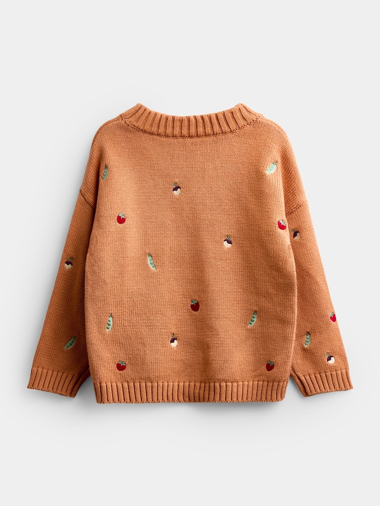 JoJo Maman Bébé Rust Orange Harvest Embroidered Knitted Jumper - Image 2 of 4 JoJo Maman Bébé Rust Orange Harvest Embroidered Knitted Jumper - Image 2 of 4