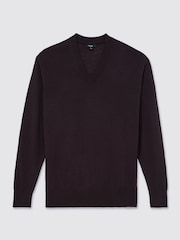 Reiss Bitter Brown Earlsfield Merino Wool V-Neck Jumper - Image 2 of 7