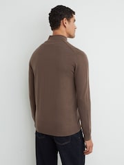 Reiss Ridge Brown Hampshire Merino Wool Funnel-Neck Zipped Cardigan - Image 4 of 6