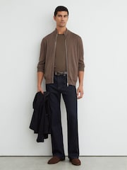 Reiss Ridge Brown Hampshire Merino Wool Funnel-Neck Zipped Cardigan - Image 5 of 6