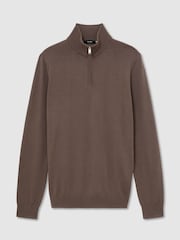 Reiss Ridge Brown Blackhall Merino Wool Half-Zip Funnel-Neck Jumper - Image 2 of 6