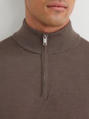 Reiss Ridge Brown Blackhall Merino Wool Half-Zip Funnel-Neck Jumper - Image 3 of 6