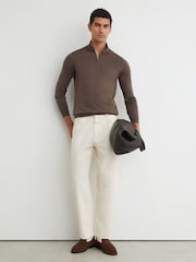 Reiss Ridge Brown Blackhall Merino Wool Half-Zip Funnel-Neck Jumper - Image 4 of 6