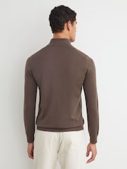Reiss Ridge Brown Blackhall Merino Wool Half-Zip Funnel-Neck Jumper - Image 5 of 6