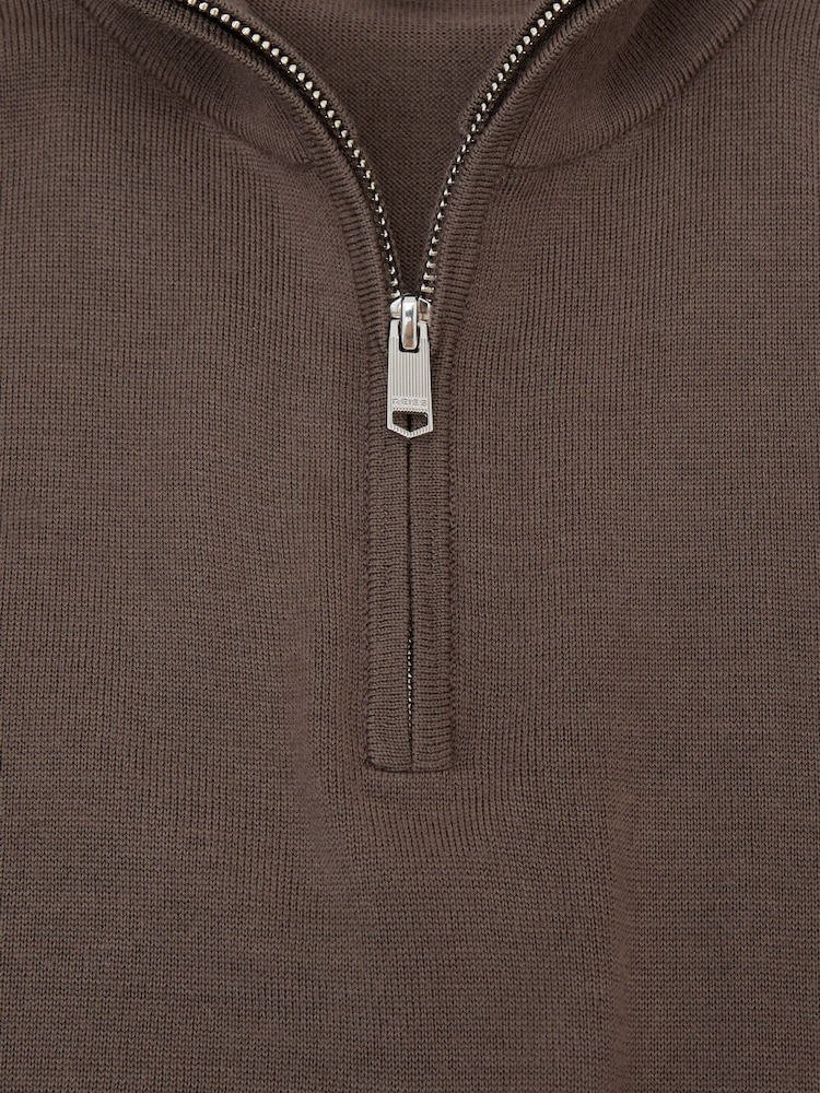 Reiss Ridge Brown Blackhall Merino Wool Half-Zip Funnel-Neck Jumper - Image 6 of 6 Reiss Ridge Brown Blackhall Merino Wool Half-Zip Funnel-Neck Jumper - Image 6 of 6