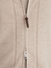 Reiss Oatmeal Martindale Wool Check-Textured Zip-Through Cardigan - Image 3 of 6