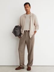 Reiss Oatmeal Martindale Wool Check-Textured Zip-Through Cardigan - Image 4 of 6