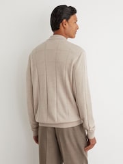 Reiss Oatmeal Martindale Wool Check-Textured Zip-Through Cardigan - Image 5 of 6