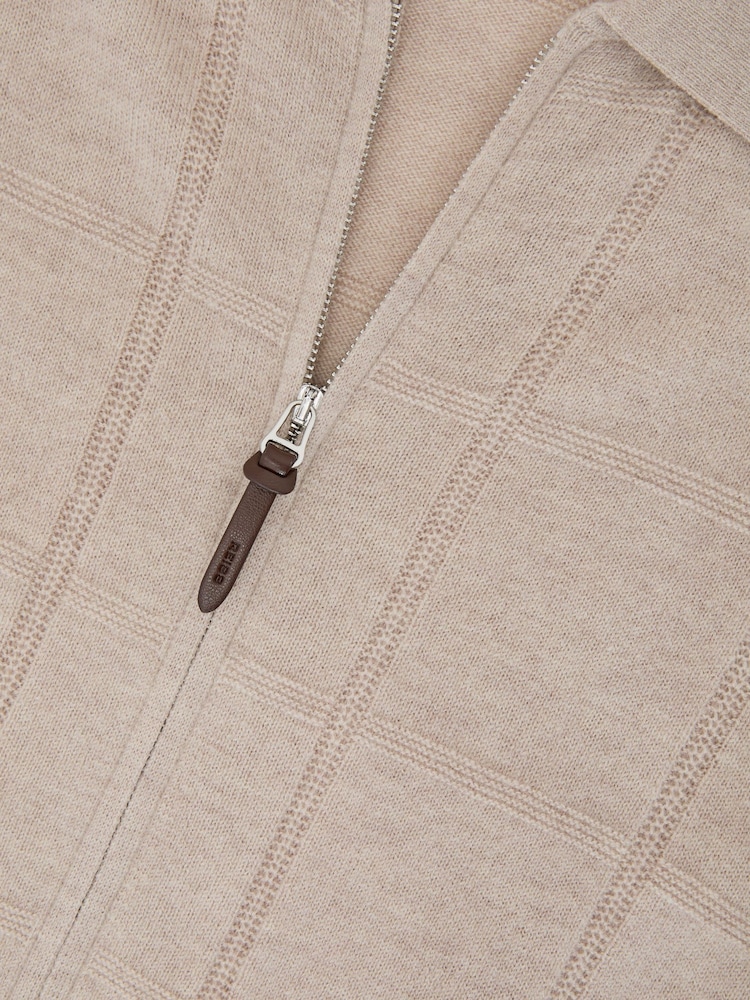 Reiss Oatmeal Martindale Wool Check-Textured Zip-Through Cardigan - Image 6 of 6 Reiss Oatmeal Martindale Wool Check-Textured Zip-Through Cardigan - Image 6 of 6