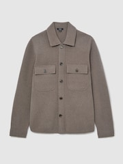 Reiss Taupe Brown Banstead Brushed Wool Button-Through Relaxed Overshirt - Image 2 of 7