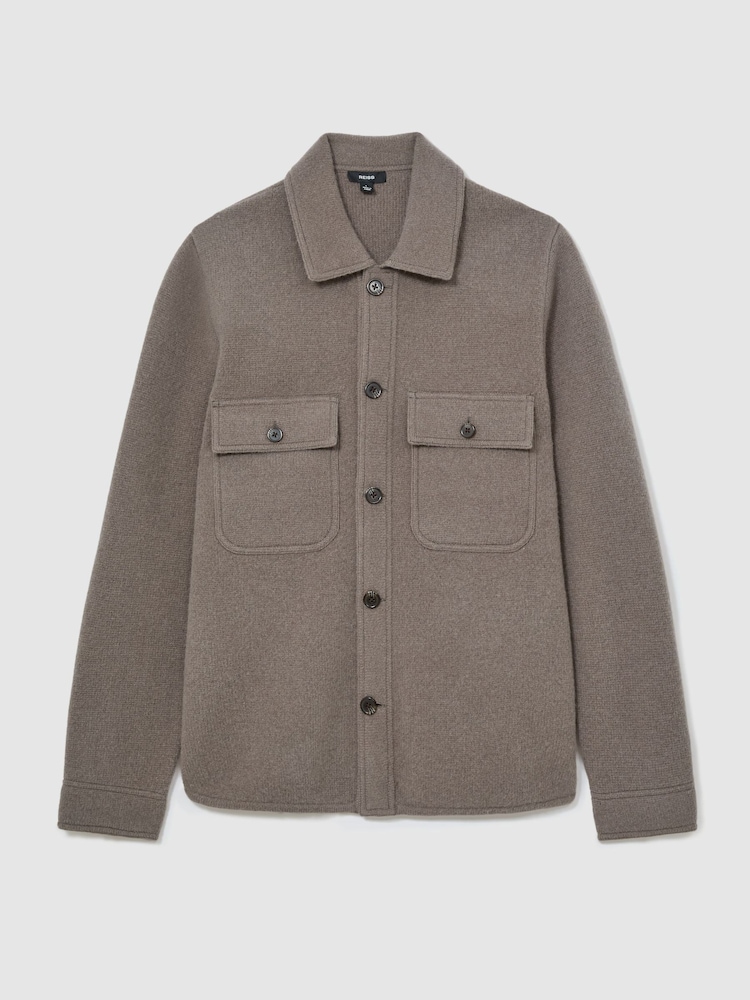 Reiss Taupe Brown Banstead Brushed Wool Button-Through Relaxed Overshirt - Image 2 of 7 Reiss Taupe Brown Banstead Brushed Wool Button-Through Relaxed Overshirt - Image 2 of 7