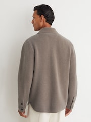 Reiss Taupe Brown Banstead Brushed Wool Button-Through Relaxed Overshirt - Image 5 of 7