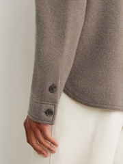 Reiss Taupe Brown Banstead Brushed Wool Button-Through Relaxed Overshirt - Image 6 of 7