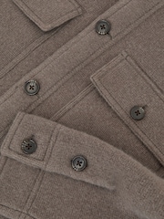 Reiss Taupe Brown Banstead Brushed Wool Button-Through Relaxed Overshirt - Image 7 of 7