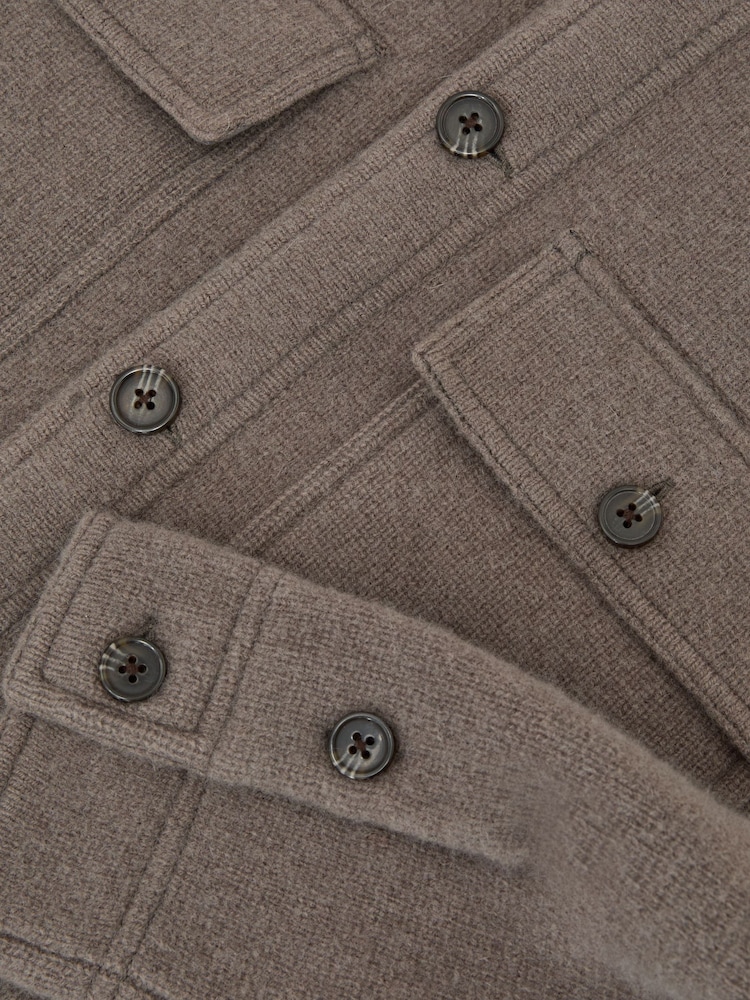 Reiss Taupe Brown Banstead Brushed Wool Button-Through Relaxed Overshirt - Image 7 of 7 Reiss Taupe Brown Banstead Brushed Wool Button-Through Relaxed Overshirt - Image 7 of 7