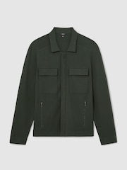 Reiss Dark Green Fleetwood Twin-Pocket Concealed-Placket Knitted Jacket - Image 2 of 6