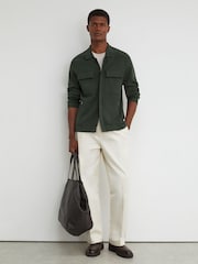 Reiss Dark Green Fleetwood Twin-Pocket Concealed-Placket Knitted Jacket - Image 3 of 6