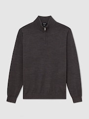 Reiss Dark Wicker Brown Blackhall Merino Wool Half-Zip Funnel-Neck Jumper - Image 2 of 6