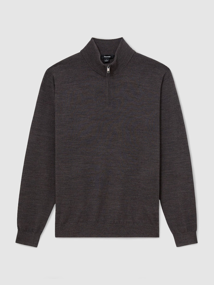 Reiss Dark Wicker Brown Blackhall Merino Wool Half-Zip Funnel-Neck Jumper - Image 2 of 6 Reiss Dark Wicker Brown Blackhall Merino Wool Half-Zip Funnel-Neck Jumper - Image 2 of 6
