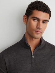 Reiss Dark Wicker Brown Blackhall Merino Wool Half-Zip Funnel-Neck Jumper - Image 3 of 6