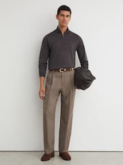 Reiss Dark Wicker Brown Blackhall Merino Wool Half-Zip Funnel-Neck Jumper - Image 4 of 6