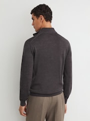 Reiss Dark Wicker Brown Blackhall Merino Wool Half-Zip Funnel-Neck Jumper - Image 5 of 6