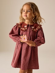 Chocolate Brown Cord Collar Check Long Sleeve Dress (3mths-8yrs) - Image 2 of 4