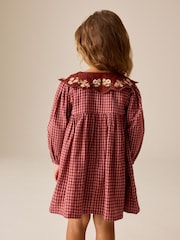 Chocolate Brown Cord Collar Check Long Sleeve Dress (3mths-8yrs) - Image 3 of 4