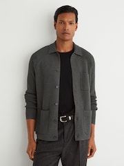 Reiss Charcoal Grey Fitzwilliam Rib-Knit Detail Button-Through Cardigan - Image 1 of 6