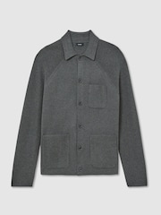 Reiss Charcoal Grey Fitzwilliam Rib-Knit Detail Button-Through Cardigan - Image 2 of 6