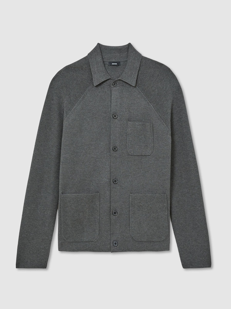 Reiss Charcoal Grey Fitzwilliam Rib-Knit Detail Button-Through Cardigan - Image 2 of 6 Reiss Charcoal Grey Fitzwilliam Rib-Knit Detail Button-Through Cardigan - Image 2 of 6