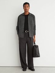 Reiss Charcoal Grey Fitzwilliam Rib-Knit Detail Button-Through Cardigan - Image 3 of 6